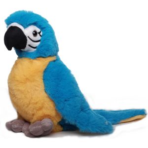 Pluche papegaai vogel knuffel - geel/blauw - polyester - 20 cm - Vogel knuffels