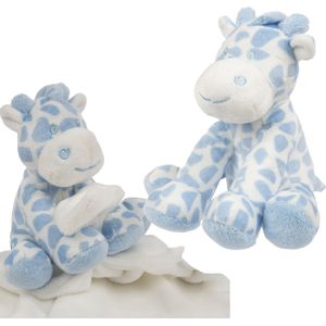 Suki Gifts giraffe baby geboren knuffels set - tuttel doekje en knuffeltje - blauw/wit - Knuffelberen