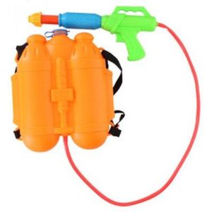 1x Waterpistolen spuit met rugzak watertank oranje - Waterpistolen