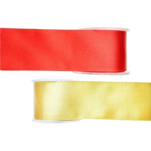 Satijn sierlint pakket - rood/geel - 2,5 cm x 25 meter - Hobby/decoratie/knutselen - Cadeaulinten