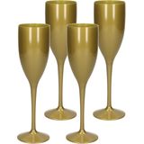 4x stuks onbreekbaar champagne/prosecco flute glas goud kunststof 15 cl/150 ml - Champagneglazen