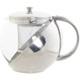 Set van 2x stuks theepotten van glas en RVS 1100 ml met filter/infuser en handvat