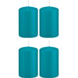 4x Turquoise blauwe woondecoratie kaarsen 5 x 8 cm 18 branduren - Stompkaarsen
