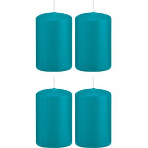 4x Turquoise blauwe woondecoratie kaarsen 5 x 8 cm 18 branduren - Stompkaarsen