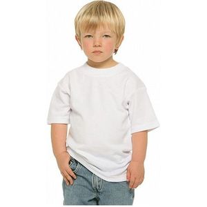 Set van 5x stuks wit kinder t-shirt met ronde hals, maat: S (122-128) - T-shirts