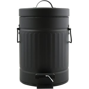 Prullenbak/pedaalemmer - Industrial - metaal - zwart - 3 liter - 17 x 26 cm - Badkamer/toilet - Pedaalemmers