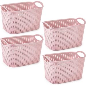 Plasticforte opbergmand/kastmandje - 4x - 19 liter - roze - kunststof - 29 x 39 x 25 cm