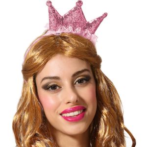 Verkleed diadeem kroon - roze - mini hoedje - meisjes/dames - Prinses/koningin - Verkleedhoofddeksels
