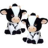 Keel Toys set van 2x stuks pluche knuffel dieren zwart/witte koe 18 cm - boerderij dieren koeien