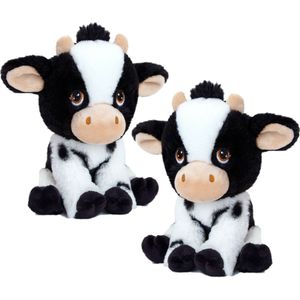 Keel Toys set van 2x stuks pluche knuffel dieren zwart/witte koe 18 cm - boerderij dieren koeien