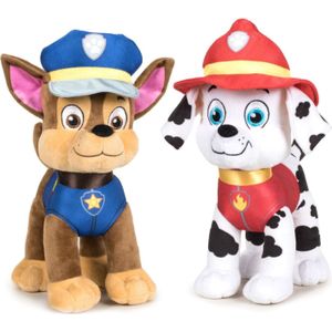 Paw Patrol figuren speelgoed knuffels set van 2x karakters Marshall en Chase 19 cm - Knuffeldier