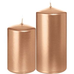 Trend Candles - Cilinder Stompkaarsen set 6x stuks rose goud 8 en 12cm