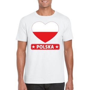 T-shirt wit Polen vlag in hart wit heren - Feestshirts