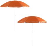 2x Verstelbare strand/tuin parasols oranje 200 cm - Parasols