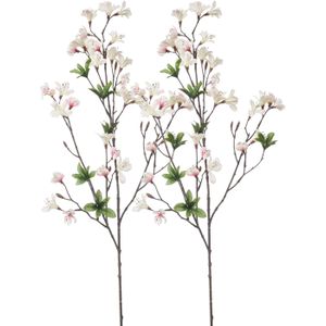 Emerald Kunstbloem Azalea bloesem - 2x - 90 cm - creme/roze - Kunst zijdebloemen