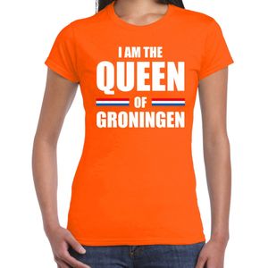 Koningsdag t-shirt I am the Queen of Groningen oranje voor dames - Feestshirts
