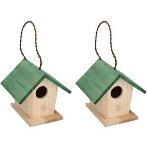 2x Groene houten vogelhuisjes 17 cm - Vogelhuisjes