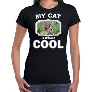Bruine kat katten / poezen t-shirt my cat is serious cool zwart voor dames - T-shirts