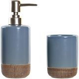 Items badkamer accessoires set drinkbeker/zeeppompje - korenblauw