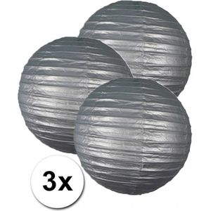 3 bolvormige lampionnen zilver 35 cm - Feestlampionnen