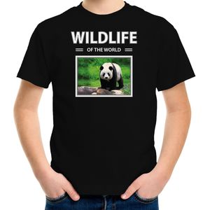 Panda t-shirt met dieren foto wildlife of the world zwart voor kinderen - T-shirts