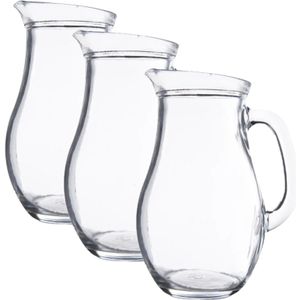 3x stuks karaffen/schenkkannen 1 liter van glas bol model - Waterkannen - Sapkannen