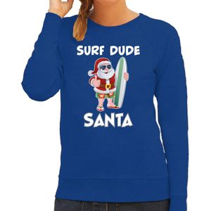 Surf dude Santa fun Kerstsweater / outfit blauw voor dames - kerst truien