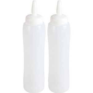 2x Transparante doseerflessen/sausflessen 100 cl/1 liter - Knijpfles/spuitfles - Doseerflacon/sausflacon