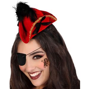 Verkleed diadeem mini hoedje - zwart/rood - meisjes/dames - Piraten thema - Verkleedhoofddeksels