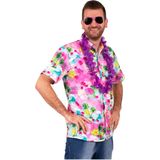 Hawaii shirt/blouse - Verkleedkleding - Heren - Tropische bloemen - roze - Carnavalsblouses
