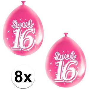 Sweet 16 verjaardag thema ballonnen 8 stuks - Ballonnen