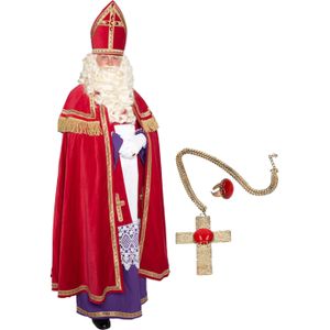 Sinterklaas kostuum - inclusief ring en kruis ketting met rode steen - Carnavalskostuums