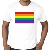 Grote maten regenboog vlag gay pride t-shirt wit heren - Feestshirts