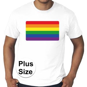 Grote maten regenboog vlag gay pride t-shirt wit heren - Feestshirts
