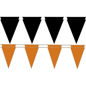 Zwart/Oranje feestversiering puntvlaggetjes pakket 80 meter - Feestslingers