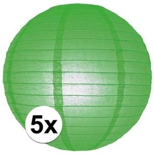5x Bol lampionnen groene versiering van 25 cm - Feestlampionnen