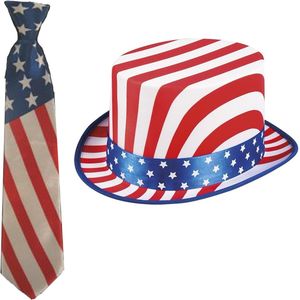 USA/Amerika verkleed thema set hoed en stropdas volwassenen - Verkleedhoofddeksels