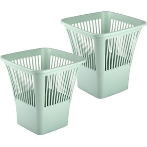 PlasticForte Afvalbak/vuilnisbak/kantoor prullenbak - 2x stuks - plastic - mintgroen - 30 cm