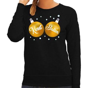 Foute kersttrui / sweater zwart met gouden Kerst Ballen dames - kerst truien