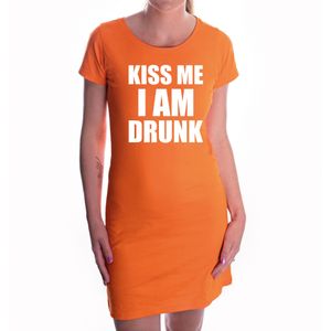 Kiss me I am drunk Koningsdag jurkje oranje voor dames - Feestjurkjes