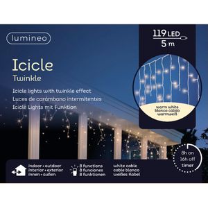 Ijspegelverlichting - 119 led lampjes - warm wit - 500 cm- buiten - 8 functies -lichtsnoer - Kerstverlichting lichtgordijn
