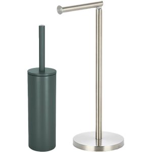Spirella Badkamer accessoires set - WC-borstel/toiletrollen houder - metaal - donkergroen/zilver - Luxe uitstraling