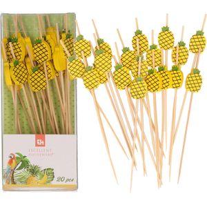 Cocktail/tapas prikkers - ananas - 40x stuks - bamboo - 12 cm - Cocktailprikkers