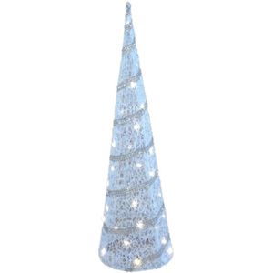 LED kegel/piramide kerstboom lamp - wit - rotan/kunststof - H79 cm - kerstverlichting figuur