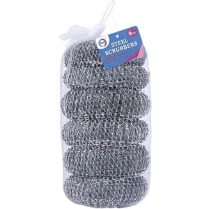 Schuursponsjes - RVS - 6x - staalspons - sponzen - 6 cm - Schuursponzen