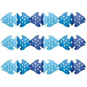 Set van 3x stuks papieren thema feest slingers met blauwe vissen 3 meter - Feestslingers