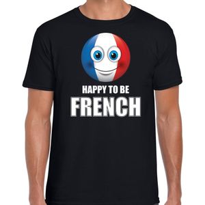 Frankrijk emoticon Happy to be French landen t-shirt zwart heren - Feestshirts