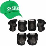 Set van valbescherming voor kinderen maat M / 6 tot 8 jaar met een stoere SKATER pet groen - Lichaamsbeschermers