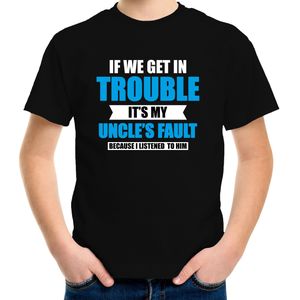 Get in trouble its my uncles fault/ oom zijn fout t-shirt zwart voor jongens - Feestshirts