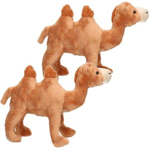 Pluche kameel knuffel dier - 2x - bruin - 22 cm - Knuffeldier